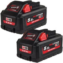 Milwaukee 2x M18HB5.5 M18 5.5Ah High Output Red Lithium Ion Batteries